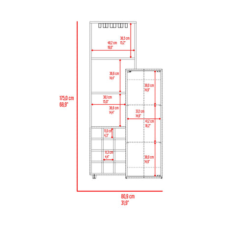 Bar Ozzy Wengue y Capri 80.9x175cm con Siete Compartimientos con Doce Portacopas y con Ocho Portabotellas - BARES | Bylmo