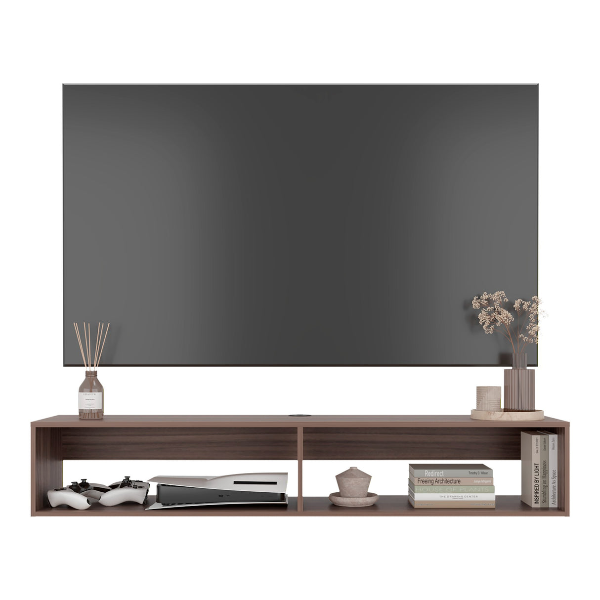 Rack de TV Avellana 150x26.5cm Flotante para TV Hasta 65" Pulgadas con Un Compartimiento - MUEBLES DE TV | Bylmo
