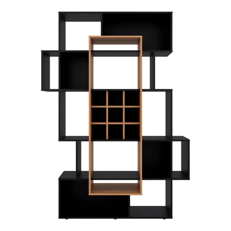 Biblioteca Asimétrica Simba Wengue Fresno 128x180.1cm con Quince Compartimientos y con Veintitrés Entrepaños - BIBLIOTECAS Y ESTANTERIAS | Bylmo