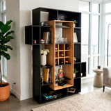 Biblioteca Asimétrica Simba Wengue Fresno 128x180.1cm con Quince Compartimientos y con Veintitrés Entrepaños - BIBLIOTECAS Y ESTANTERIAS | Bylmo