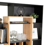 Biblioteca Asimétrica Simba Wengue Fresno 128x180.1cm con Quince Compartimientos y con Veintitrés Entrepaños - BIBLIOTECAS Y ESTANTERIAS | Bylmo