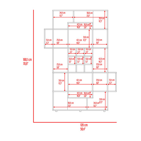 Biblioteca Asimétrica Simba Wengue Fresno 128x180.1cm con Quince Compartimientos y con Veintitrés Entrepaños - BIBLIOTECAS Y ESTANTERIAS | Bylmo