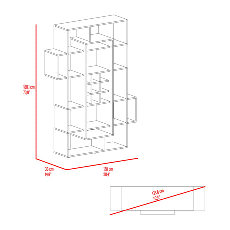 Biblioteca Asimétrica Simba Wengue Fresno 128x180.1cm con Quince Compartimientos y con Veintitrés Entrepaños - BIBLIOTECAS Y ESTANTERIAS | Bylmo