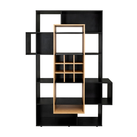 Biblioteca Asimétrica Simba Wengue Fresno 128x180.1cm con Quince Compartimientos y con Veintitrés Entrepaños - BIBLIOTECAS Y ESTANTERIAS | Bylmo