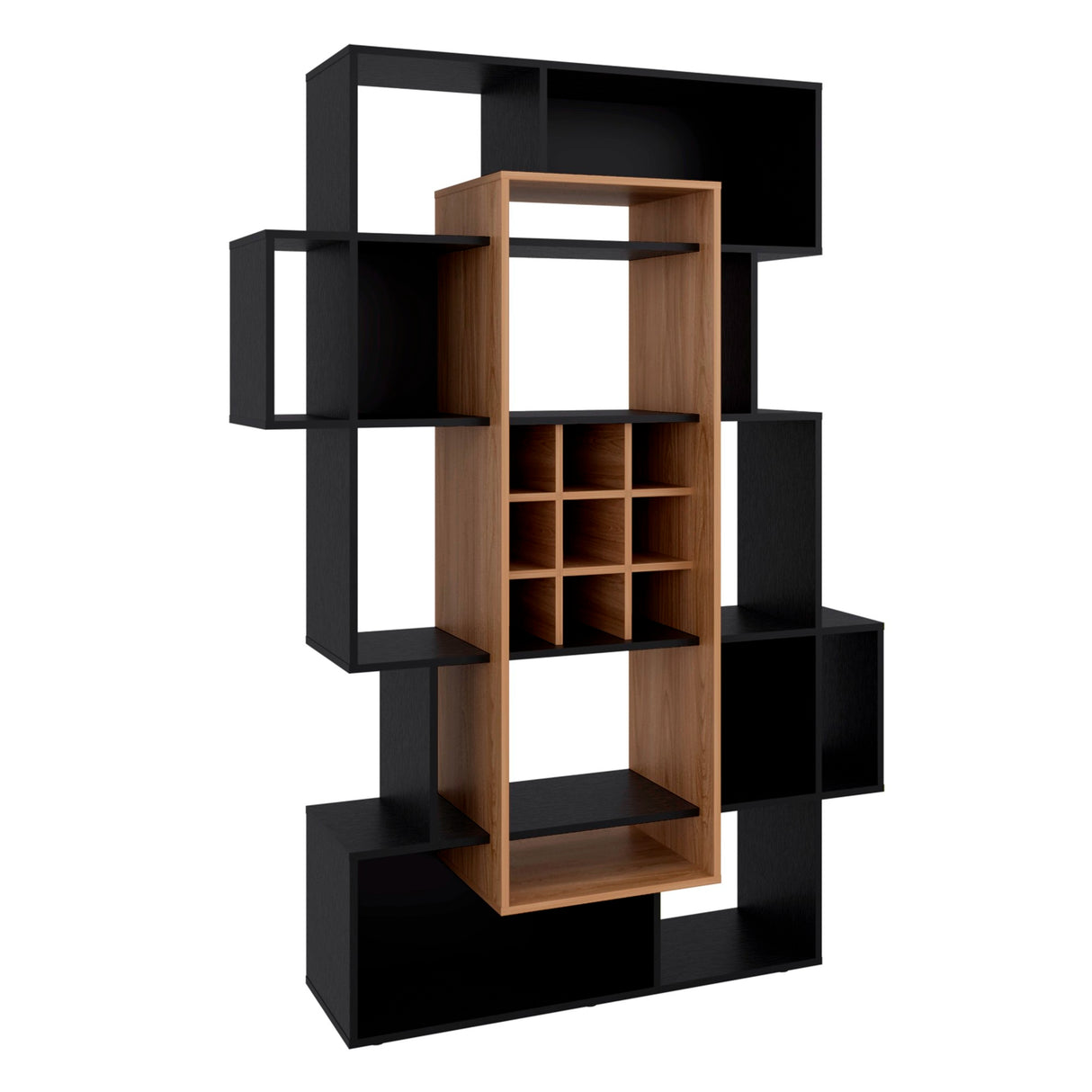 Biblioteca Asimétrica Simba Wengue Fresno 128x180.1cm con Quince Compartimientos y con Veintitrés Entrepaños - BIBLIOTECAS Y ESTANTERIAS | Bylmo