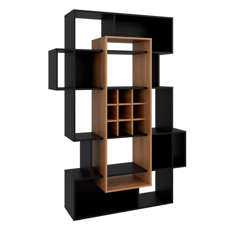 Biblioteca Asimétrica Simba Wengue Fresno 128x180.1cm con Quince Compartimientos y con Veintitrés Entrepaños - BIBLIOTECAS Y ESTANTERIAS | Bylmo