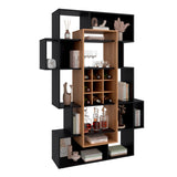 Biblioteca Asimétrica Simba Wengue Fresno 128x180.1cm con Quince Compartimientos y con Veintitrés Entrepaños - BIBLIOTECAS Y ESTANTERIAS | Bylmo