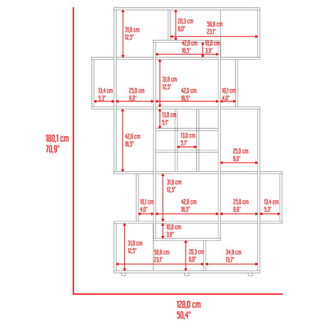 Biblioteca Asimétrica Simba Wengue Fresno 128x180.1cm con Quince Compartimientos y con Veintitrés Entrepaños - BIBLIOTECAS Y ESTANTERIAS | Bylmo