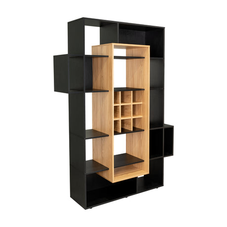 Biblioteca Asimétrica Simba Wengue Fresno 128x180.1cm con Quince Compartimientos y con Veintitrés Entrepaños - BIBLIOTECAS Y ESTANTERIAS | Bylmo