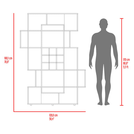 Biblioteca Asimétrica Simba Wengue Fresno 128x180.1cm con Quince Compartimientos y con Veintitrés Entrepaños - BIBLIOTECAS Y ESTANTERIAS | Bylmo