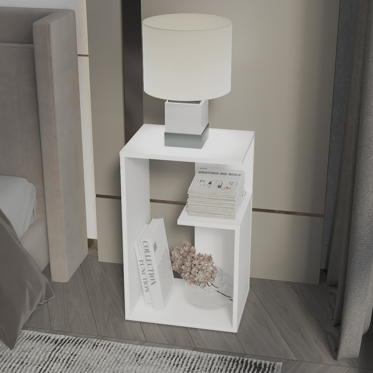 Mesa Auxiliar Everett Blanco 39.8x63.4cm Rectangular con un Compartimiento - MESAS AUXILIARES | Bylmo