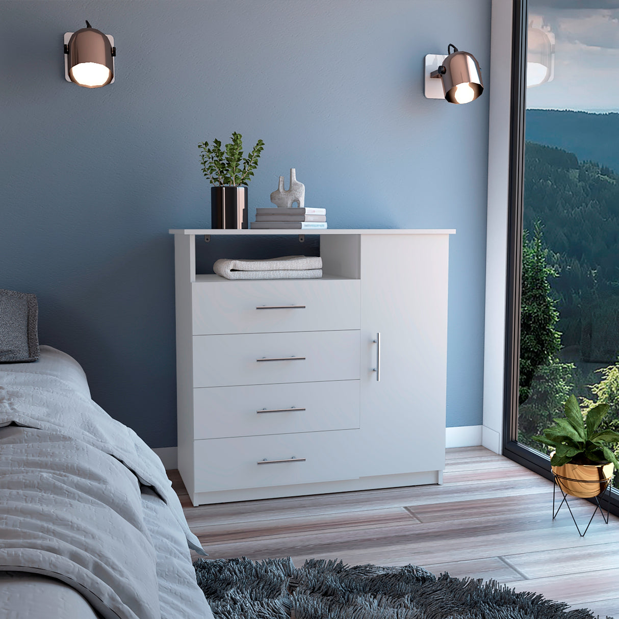 Cómoda Peru Blanco 91x88.6cm con Cuatro Cajones - CAJONERAS Y COMODAS | Bylmo