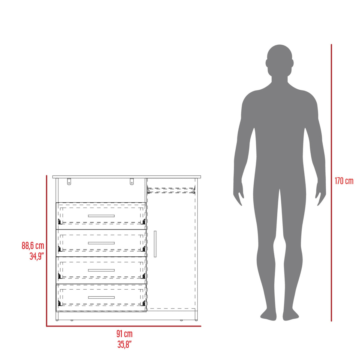 Cómoda Peru Blanco 91x88.6cm con Cuatro Cajones - CAJONERAS Y COMODAS | Bylmo