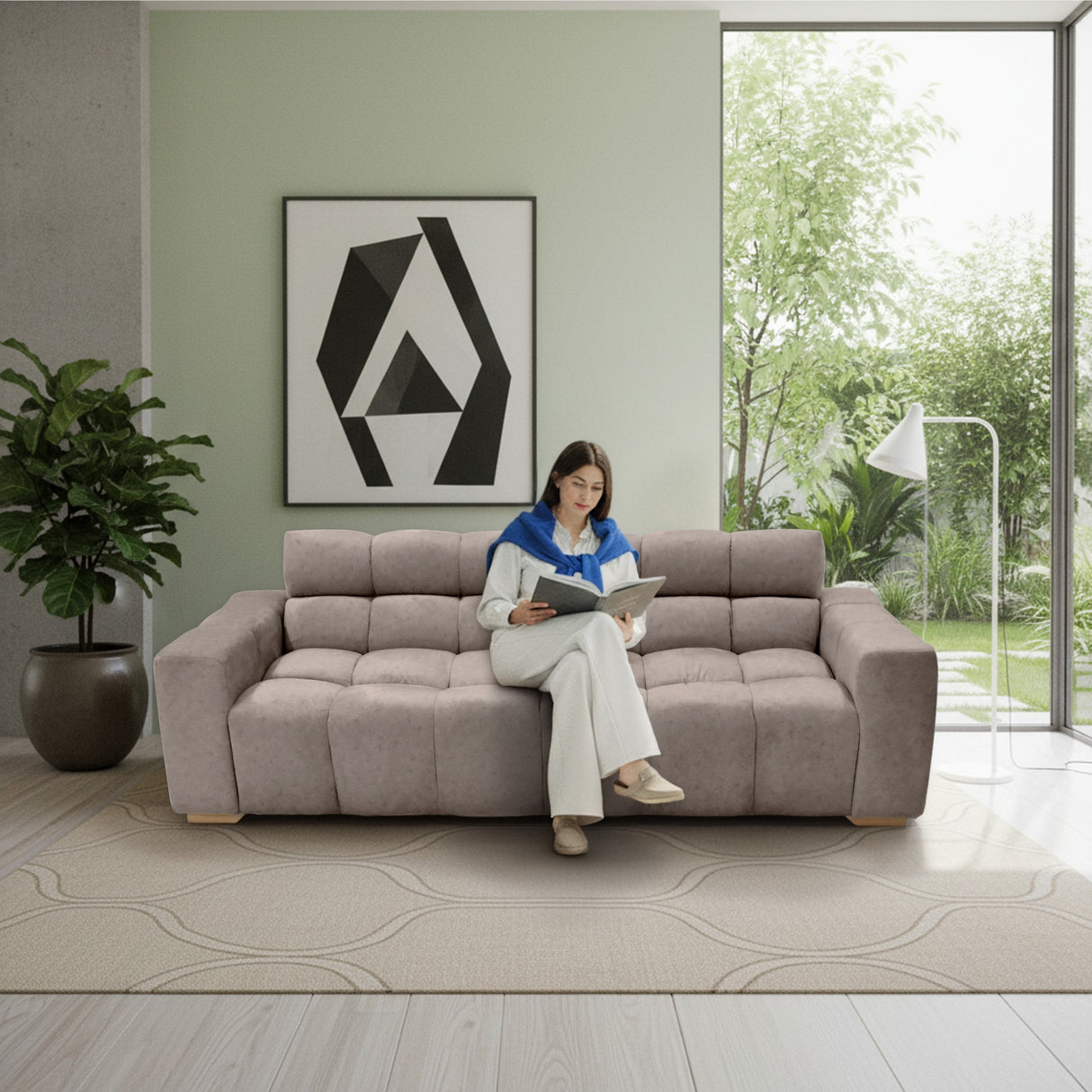 Sofá Cama Miami Taupe 228x78cm de Tres Puestos Reclinable y con Apoya Brazos
