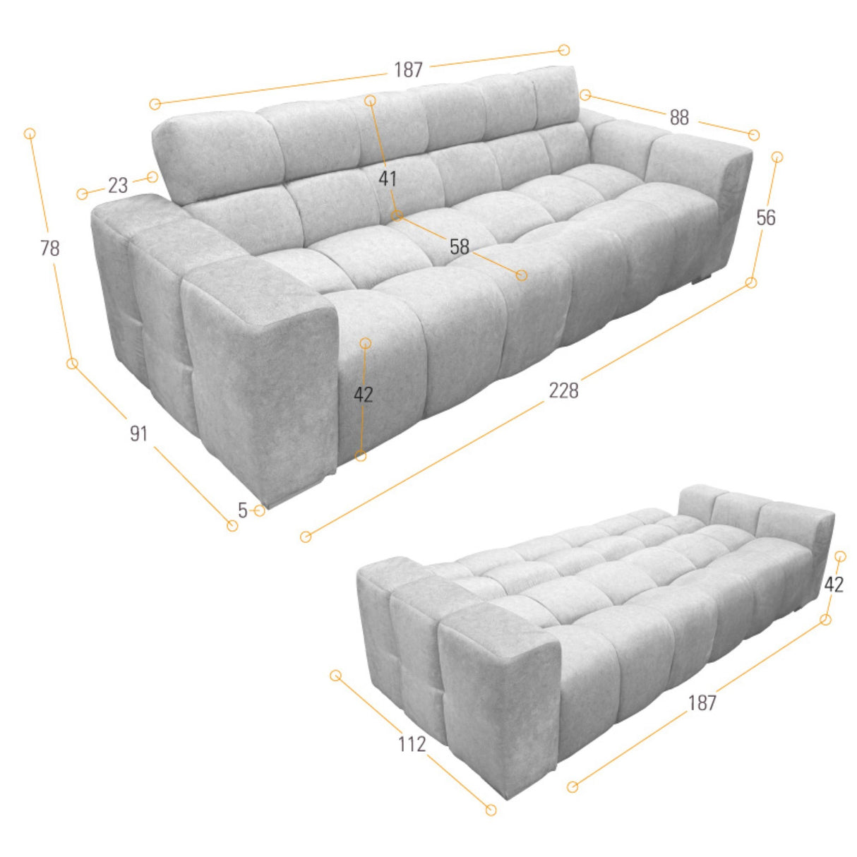 Sofá Cama Miami Taupe 228x78cm de Tres Puestos Reclinable y con Apoya Brazos