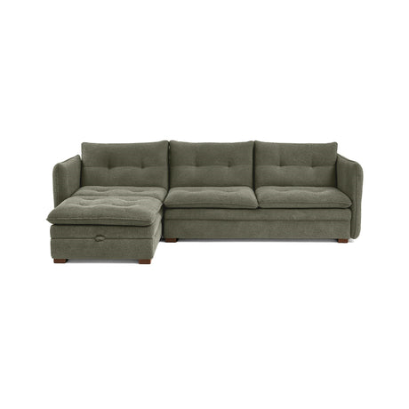Sofá en L Napoles Verde 166x80cm de Tres Puestos Reclinable con Almacenamiento Lado Derecho y con Apoya Brazos - SOFAS Y POLTRONAS | Bylmo