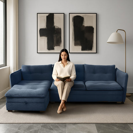 Sofá en L Napoles Indigo 166x80cm de Tres Puestos Reclinable con Almacenamiento Lado Derecho y con Apoya Brazos - SOFAS Y POLTRONAS | Bylmo