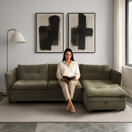 Sofá en L Napoles Verde 166x80cm de Tres Puestos Reclinable con Almacenamiento Lado Izquierdo y con Apoya Brazos - SOFAS Y POLTRONAS | Bylmo