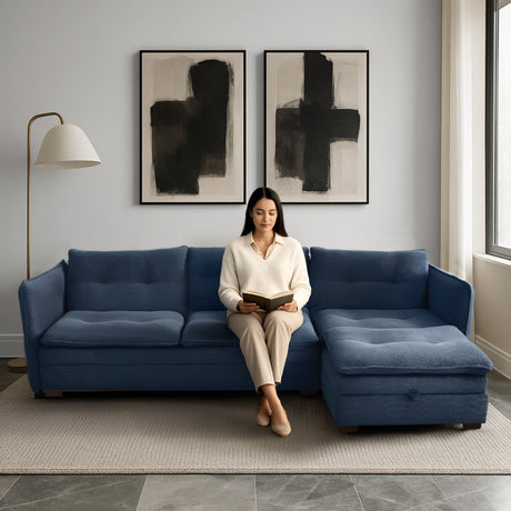 Sofá en L Napoles Indigo 166x80cm de Tres Puestos Reclinable con Almacenamiento Lado Izquierdo y con Apoya Brazos - SOFAS Y POLTRONAS | Bylmo