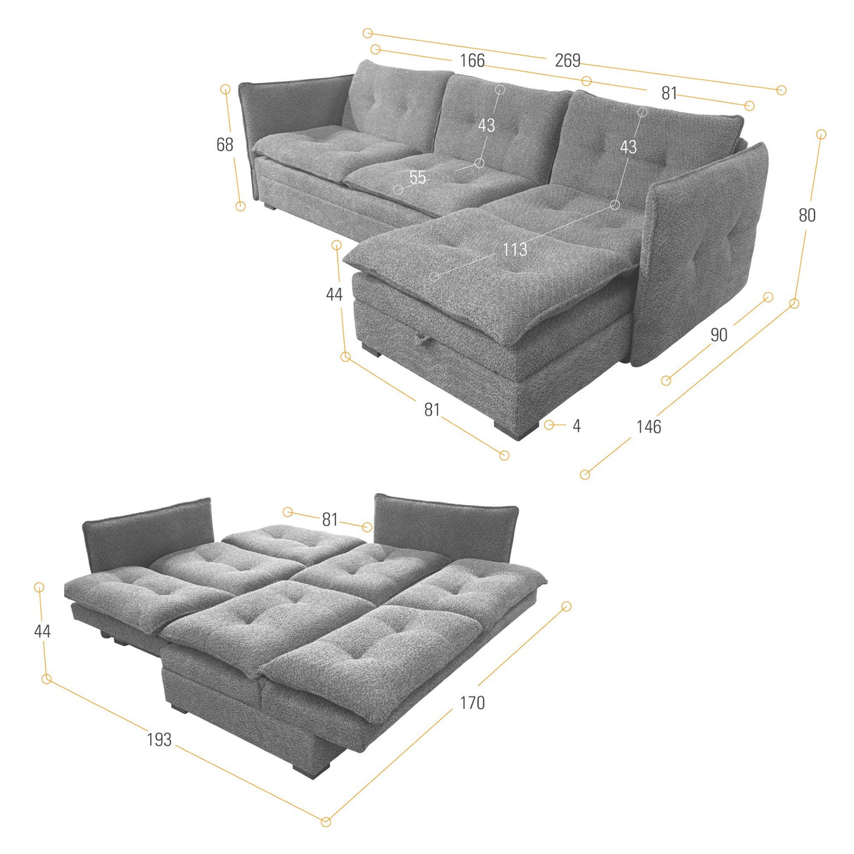 Sofá en L Napoles Indigo 166x80cm de Tres Puestos Reclinable con Almacenamiento Lado Izquierdo y con Apoya Brazos - SOFAS Y POLTRONAS | Bylmo