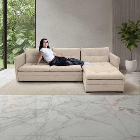 Sofá en L Napoles Trigo 166x80cm de Tres Puestos Reclinable con Almacenamiento Lado Izquierdo y con Apoya Brazos - SOFAS Y POLTRONAS | Bylmo