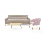Sala Sahara Taupe y Rosa 206x82cm con Sofá Cama Reclinable Apoya Brazos Poltrona Misaki y Mesa de Centro Drop - SOFAS Y POLTRONAS | Bylmo