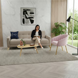 Sala Sahara Taupe y Rosa 206x82cm con Sofá Cama Reclinable Apoya Brazos Poltrona Misaki y Mesa de Centro Drop - SOFAS Y POLTRONAS | Bylmo