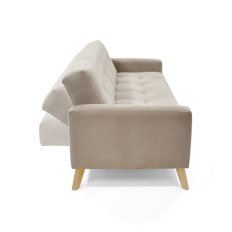 Sala Sahara Taupe y Rosa 206x82cm con Sofá Cama Reclinable Apoya Brazos Poltrona Misaki y Mesa de Centro Drop - SOFAS Y POLTRONAS | Bylmo