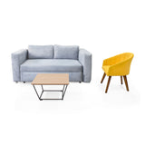 Sala Baxter Plata y Mostaza 160x68cm con Sofá Cama Reclinable con Apoya Brazos y Almacenamiento Poltrona Shanghai y Mesa De Centro Leeds - SOFAS Y POLTRONAS | Bylmo