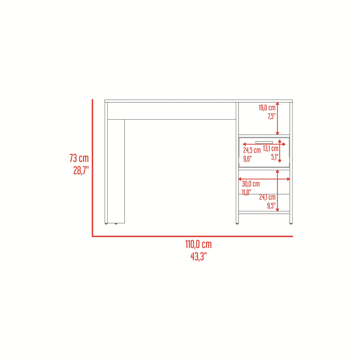 Escritorio Omma Gris Positano 110x73cm Con Un Cajón - ESCRITORIOS | Bylmo