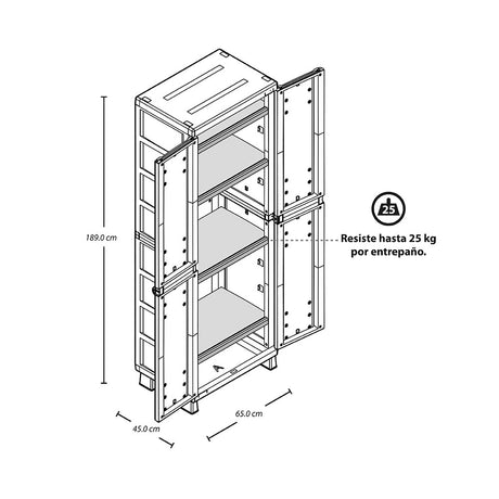 Armario para Ropa Rimax Rattan Wengue 65x189cm con Cinco Compartimientos y con Cuatro Entrepaños - CLOSETS | Bylmo