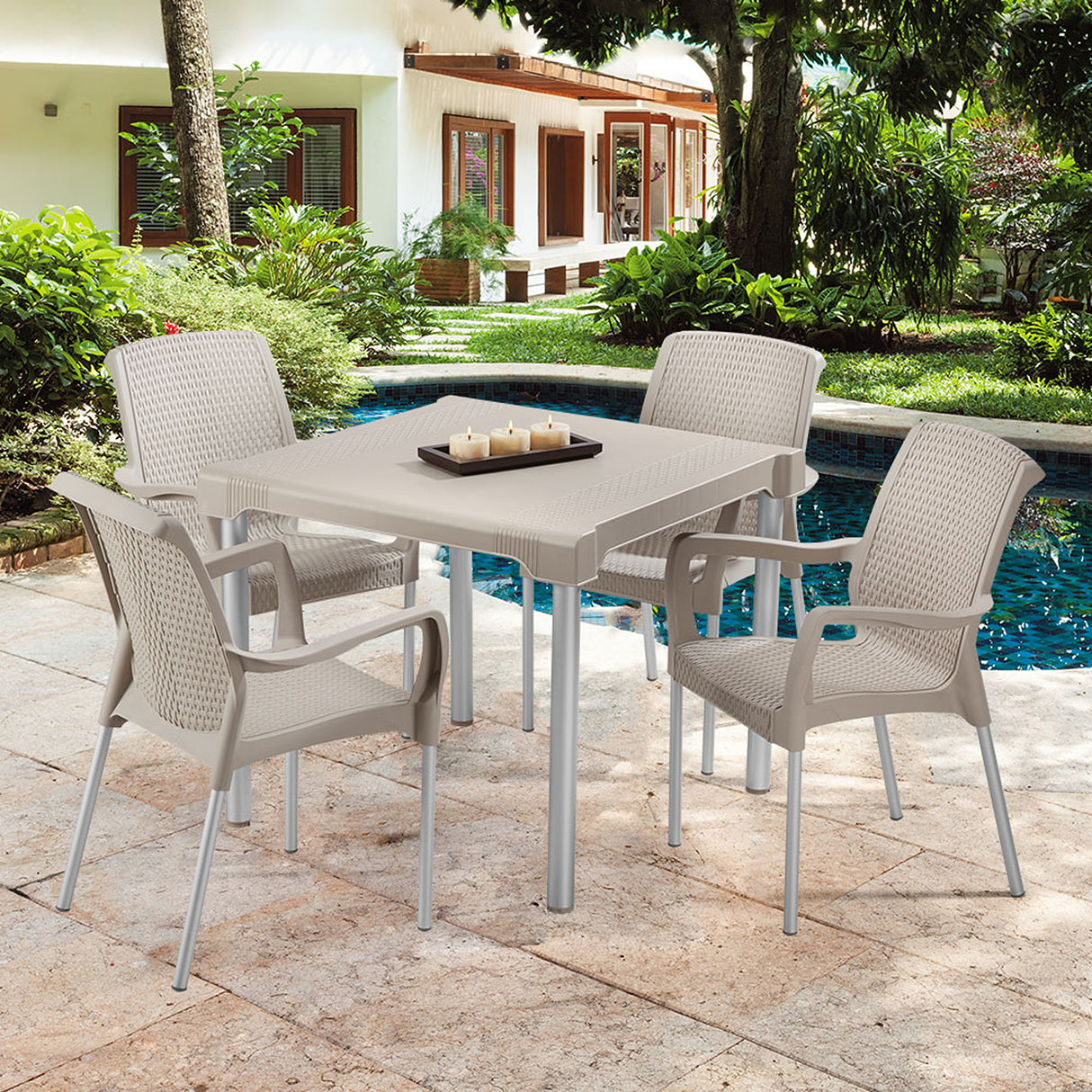 Silla Rimax Shia Taupe 56x82.4cm con Espaldor y con Apoya Brazos - SILLAS Y BUTACOS | Bylmo