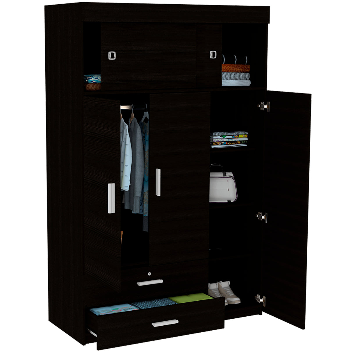 Closet Z 120 Wengue 120x187.5cm con Dos Cajones y con Tres Puertas - CLOSETS | Bylmo