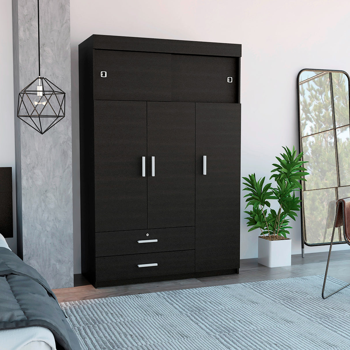 Closet Z 120 Wengue 120x187.5cm con Dos Cajones y con Tres Puertas - CLOSETS | Bylmo