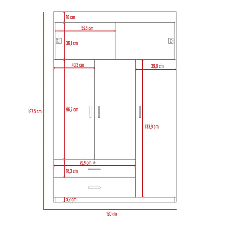 Closet Z 120 Wengue 120x187.5cm con Dos Cajones y con Tres Puertas - CLOSETS | Bylmo