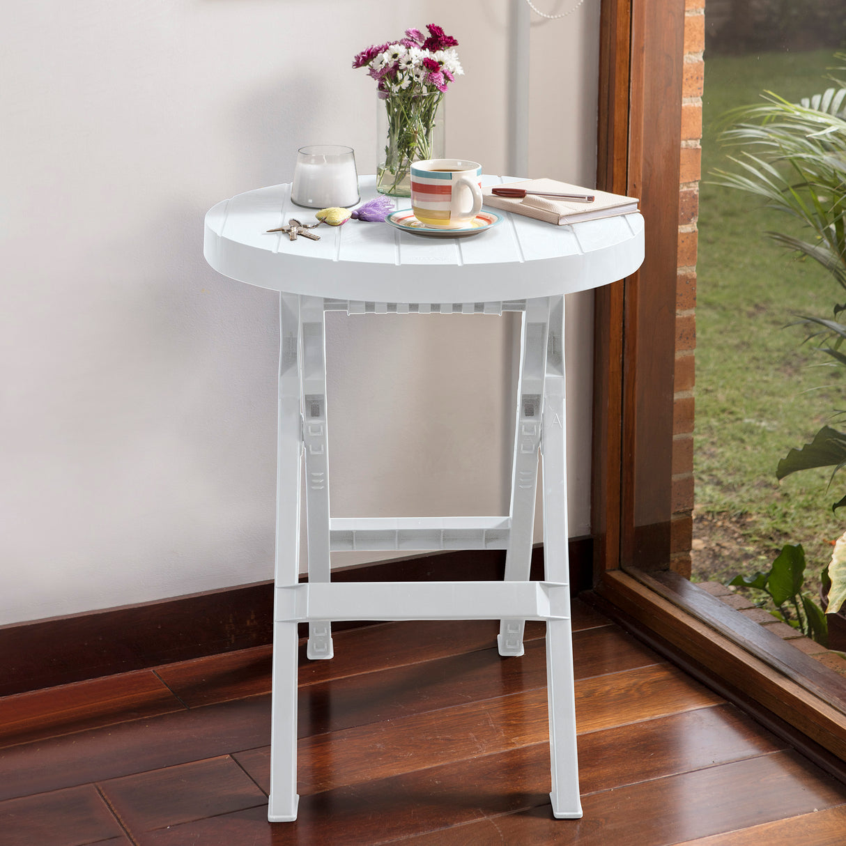 Mesa Auxiliar Plegable Rimax Barú Gris Hielo 60.7x74.4cm Circular - MESAS AUXILIARES | Bylmo