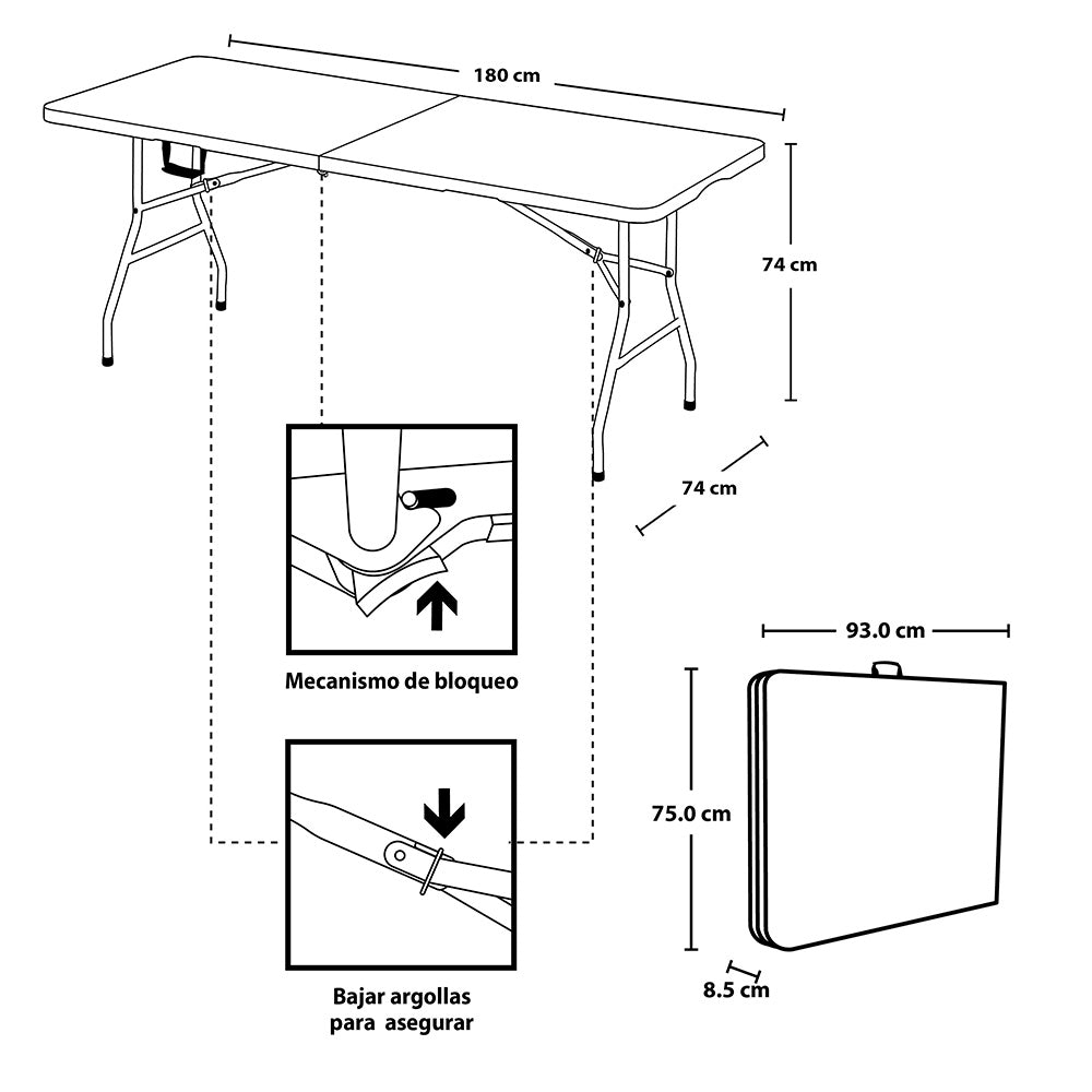 Mesa Banquetera Rimax Blanco 180x74cm Rectangular - MESAS AUXILIARES | Bylmo