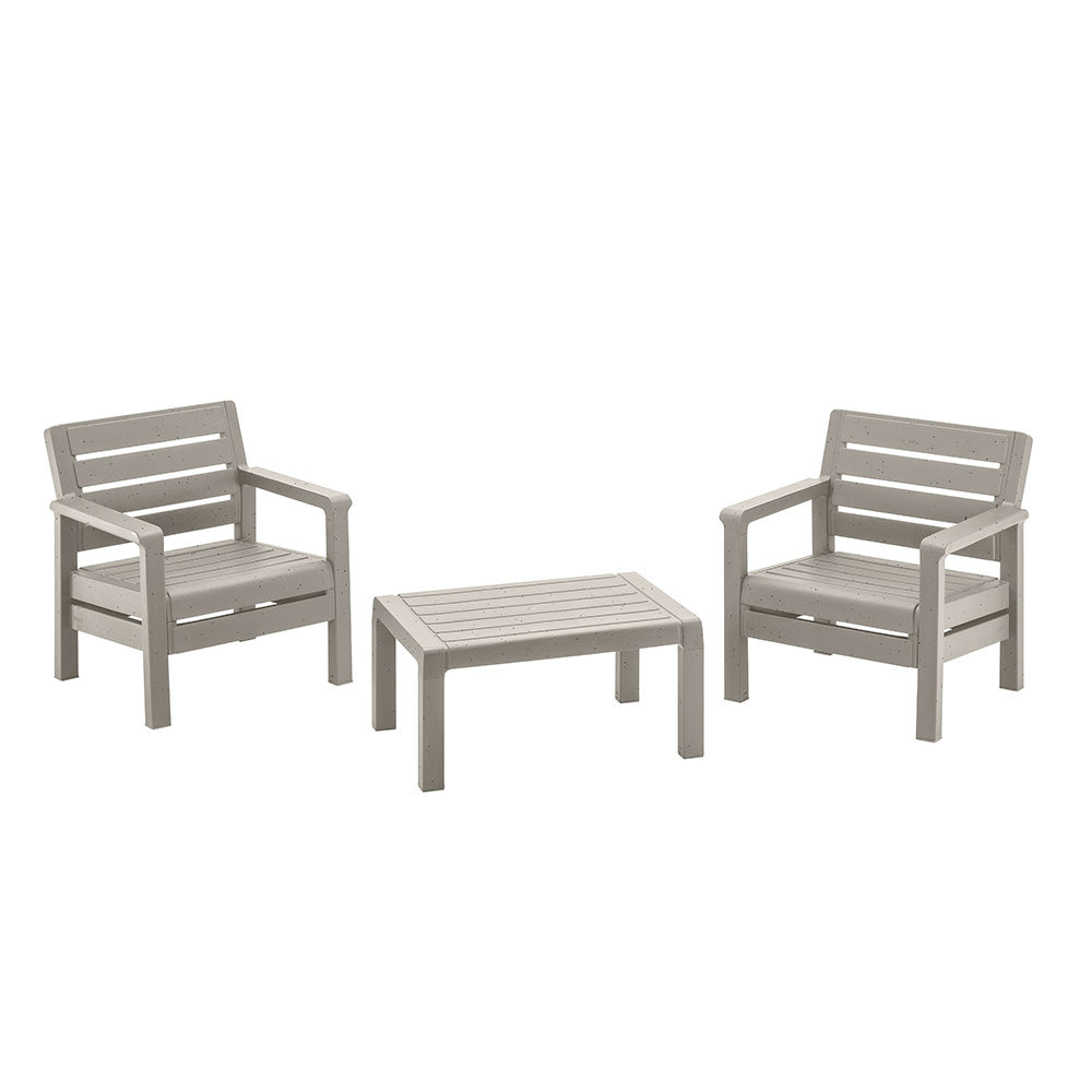 Combo Balcón Rimax Sillones con Mesa de Centro Gris Cemento 74.6x74.6cm con Apoya Brazos y con Espaldar - SILLAS DE EXTERIOR | Bylmo