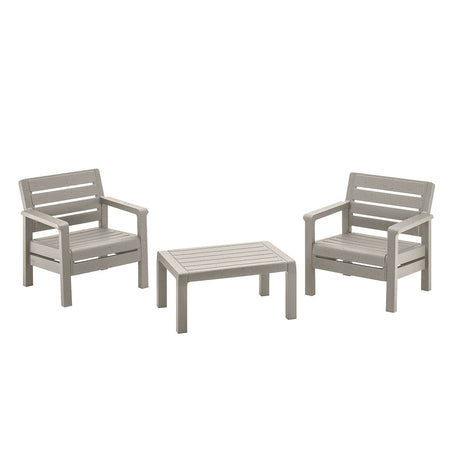 Combo Balcón Rimax Sillones con Mesa de Centro Gris Cemento 74.6x74.6cm con Apoya Brazos y con Espaldar - SILLAS DE EXTERIOR | Bylmo