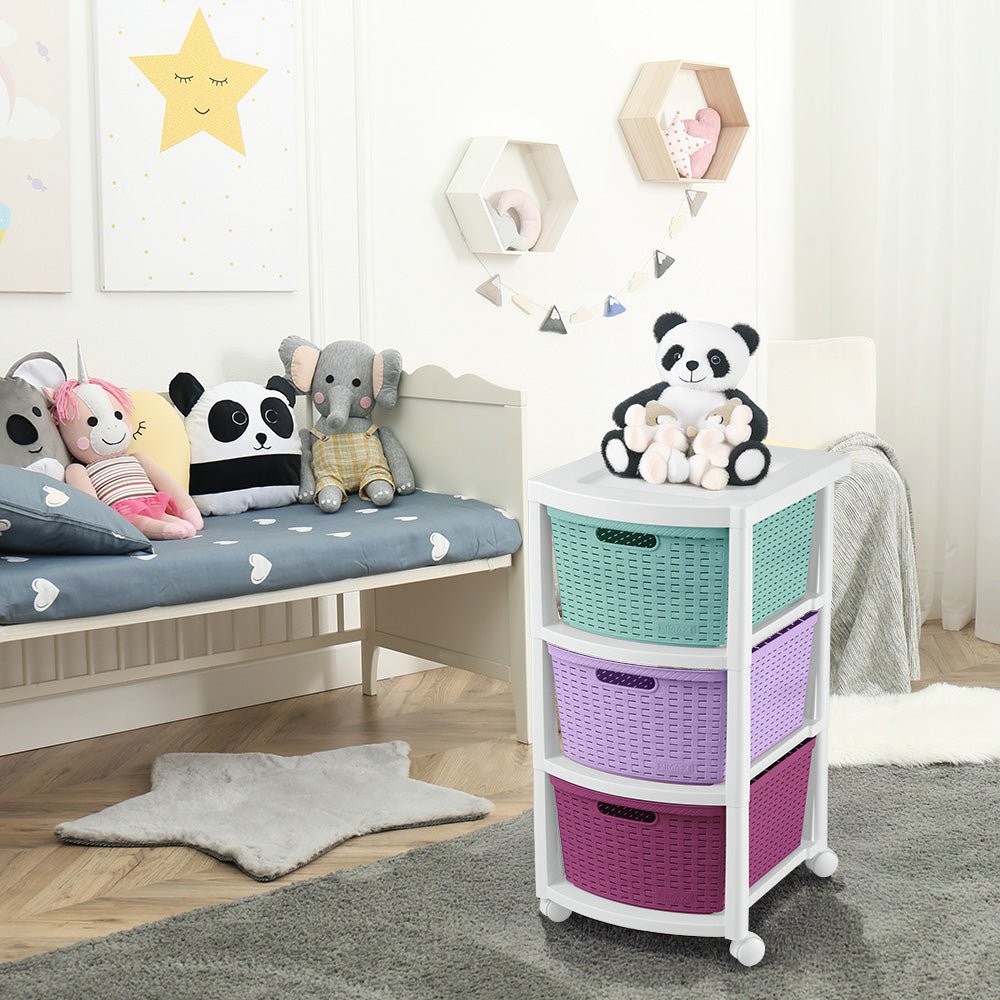 Cajonera Infantil Rimax Rattan Niña Multicolor 33x66cm de Tres Hileras con Tres Cajones - CAJONERAS Y COMODAS | Bylmo