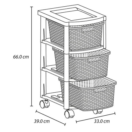 Cajonera Infantil Rimax Rattan Niña Multicolor 33x66cm de Tres Hileras con Tres Cajones