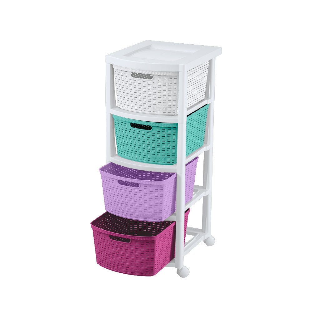 Cajonera Infantil Rimax Rattan Niña Multicolor 33x83.5cm de Cuatro Hileras con Cuatro Cajones - CAJONERAS Y COMODAS | Bylmo