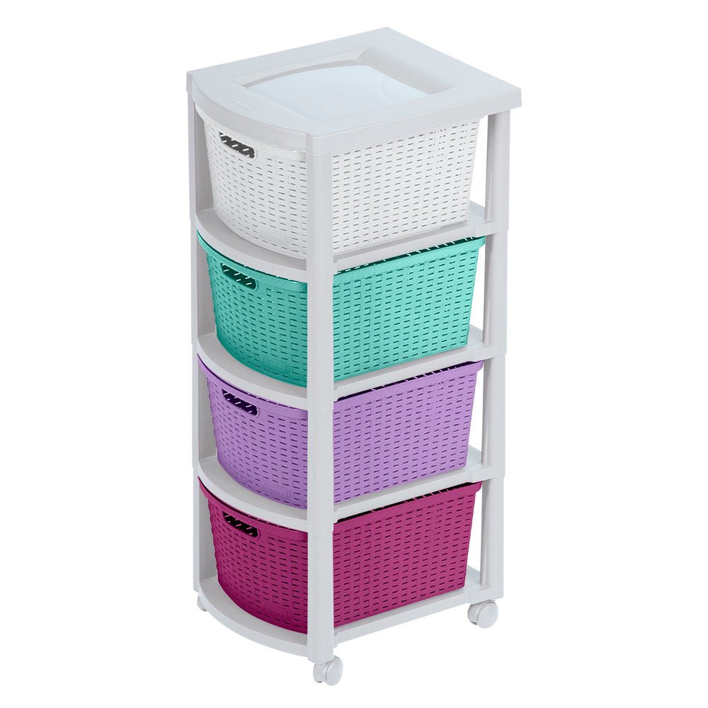 Cajonera Infantil Rimax Rattan Niña Multicolor 33x83.5cm de Cuatro Hileras con Cuatro Cajones - CAJONERAS Y COMODAS | Bylmo