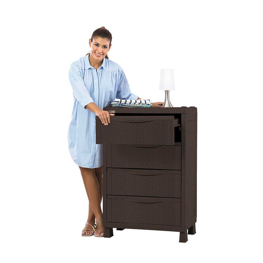 Cajonera Rimax Rattan Wengue 65x101cm de Cuatro Hileras con Cuatro Cajones