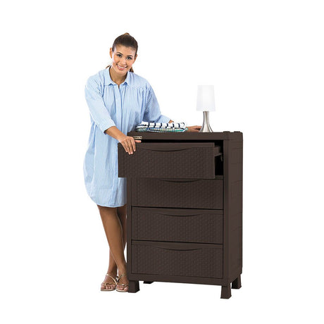 Cajonera Rimax Rattan Wengue 65x101cm de Cuatro Hileras con Cuatro Cajones