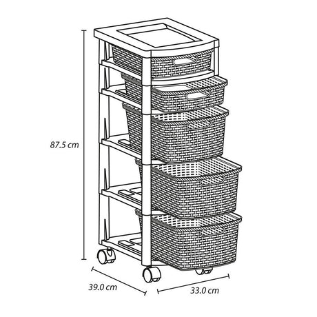 Cajonera Rimax Rattan Moca 33x87.5cm de Cinco Hileras con Cinco Cajones