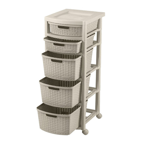 Cajonera Rimax Rattan Taupe 33x87.5cm de Cinco Hileras con Cinco Cajones