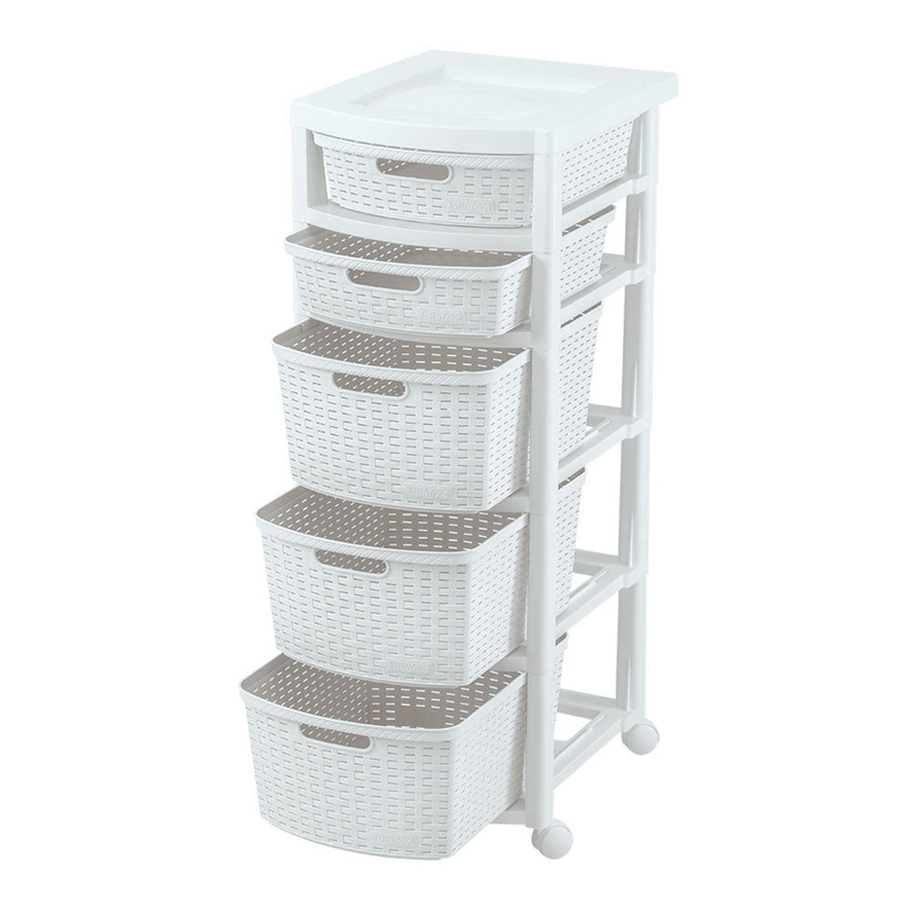 Cajonera Rimax Rattan Blanco Nieve 33x87.5cm de Cinco Hileras con Cinco Cajones - CAJONERAS Y COMODAS | Bylmo