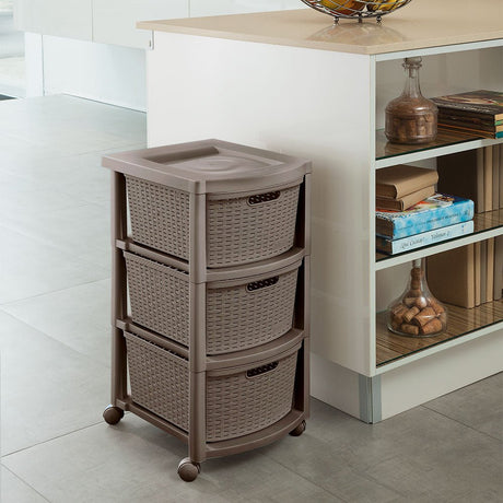 Cajonera Rimax Rattan Moca 33x66cm de Tres Hileras con Tres Cajones - CAJONERAS Y COMODAS | Bylmo