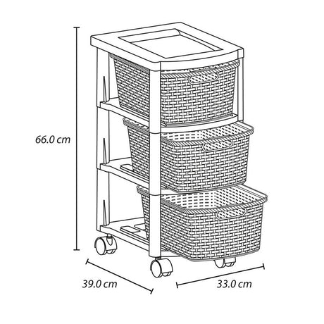 Cajonera Rimax Rattan Taupe 33x66cm de Tres Hileras con Tres Cajones